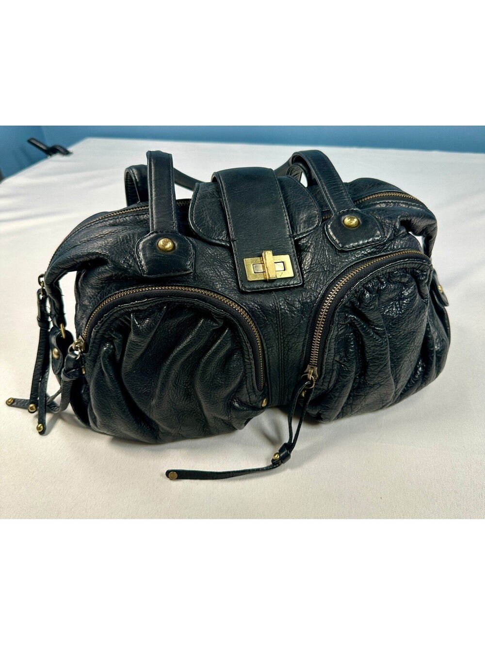 Sabina New York Black Genuine Leather Satchel Shoulder Bag Vintage Y2K